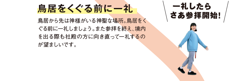 START! 1 鳥居をくぐる前に一礼