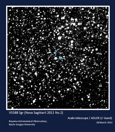 図2:画像中央の星が、今回分光観測した新星