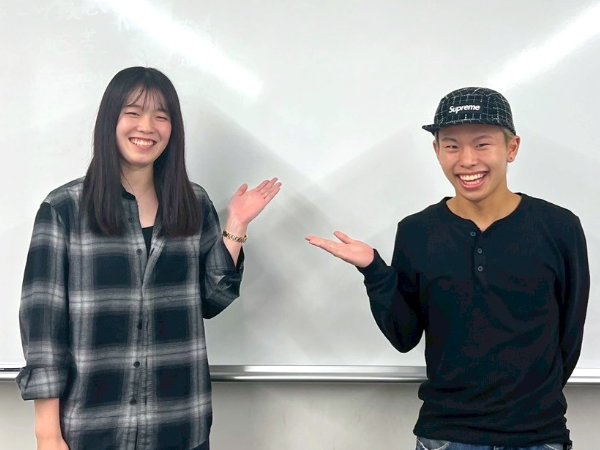 国際関係学部 2年次 堤 梨南（つつみ・りな）さんと中村 忠貴（なかむら・ただき）さん